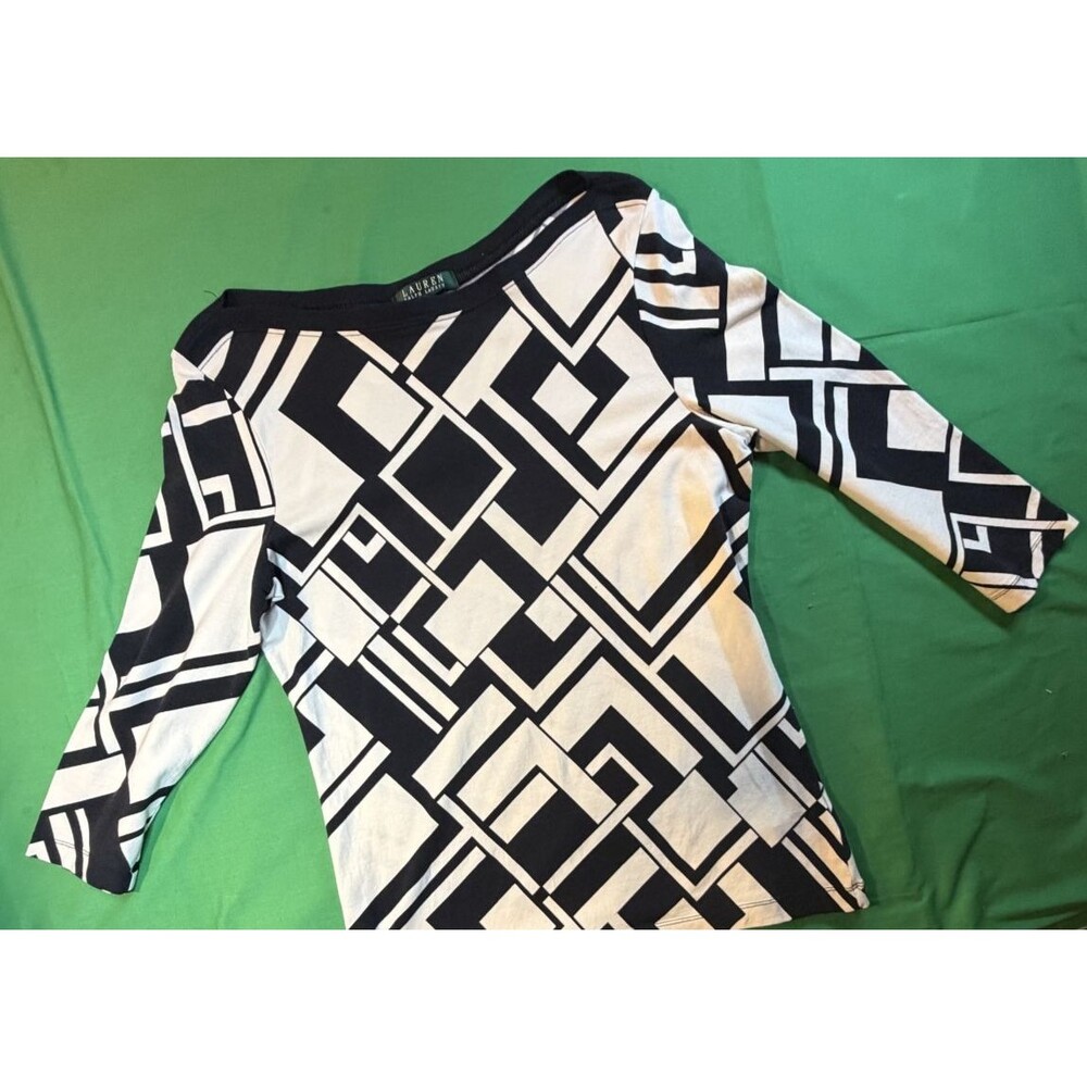 Ralph Lauren Women's Evening Blouse Size L – Geometric Print Boat Neck